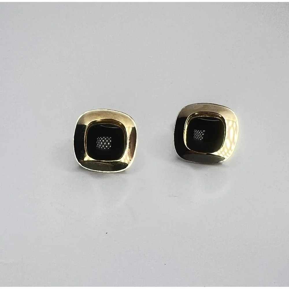 Vintage Anson Onyx Cufflinks Gold Tone‎ Black Center Bullet Back Signed
